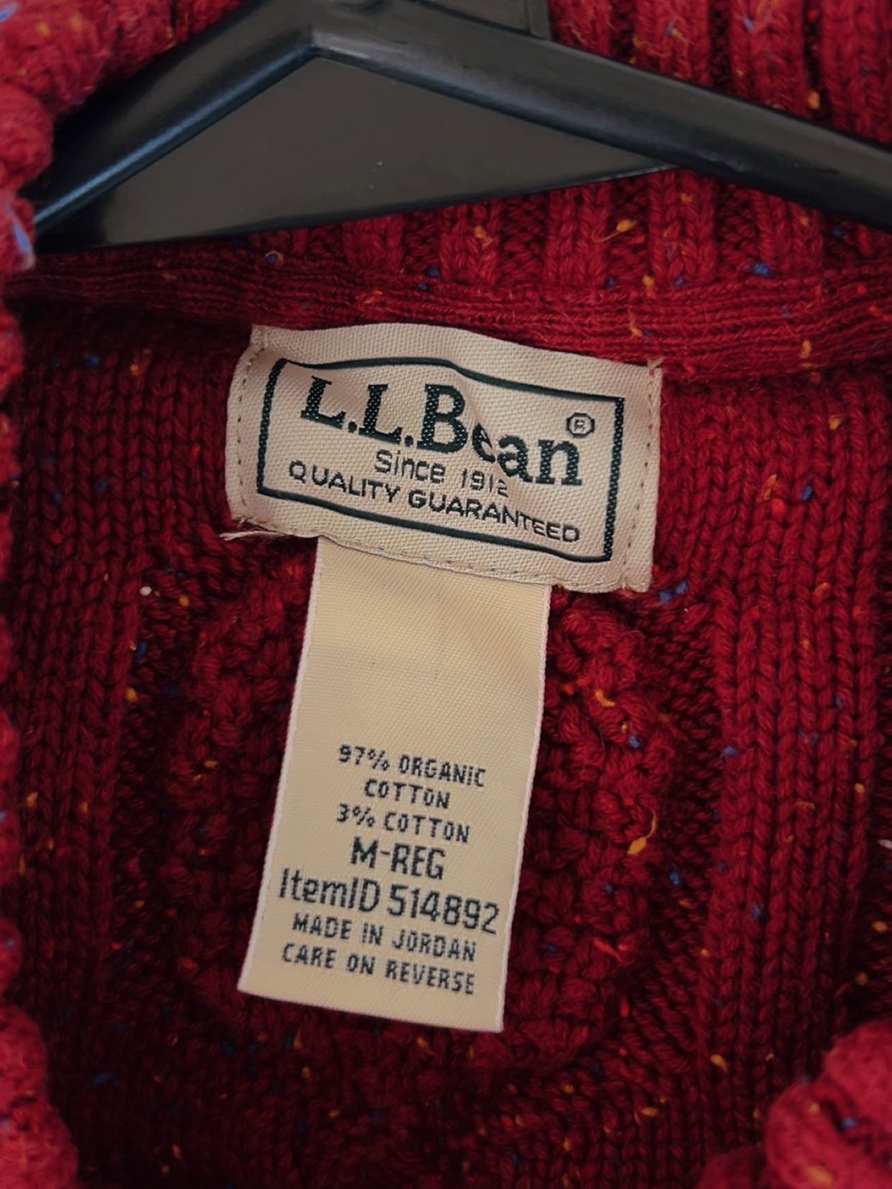 L.L. Bean Men's Red Cable Crewneck Sweater - Picture 5 of 5